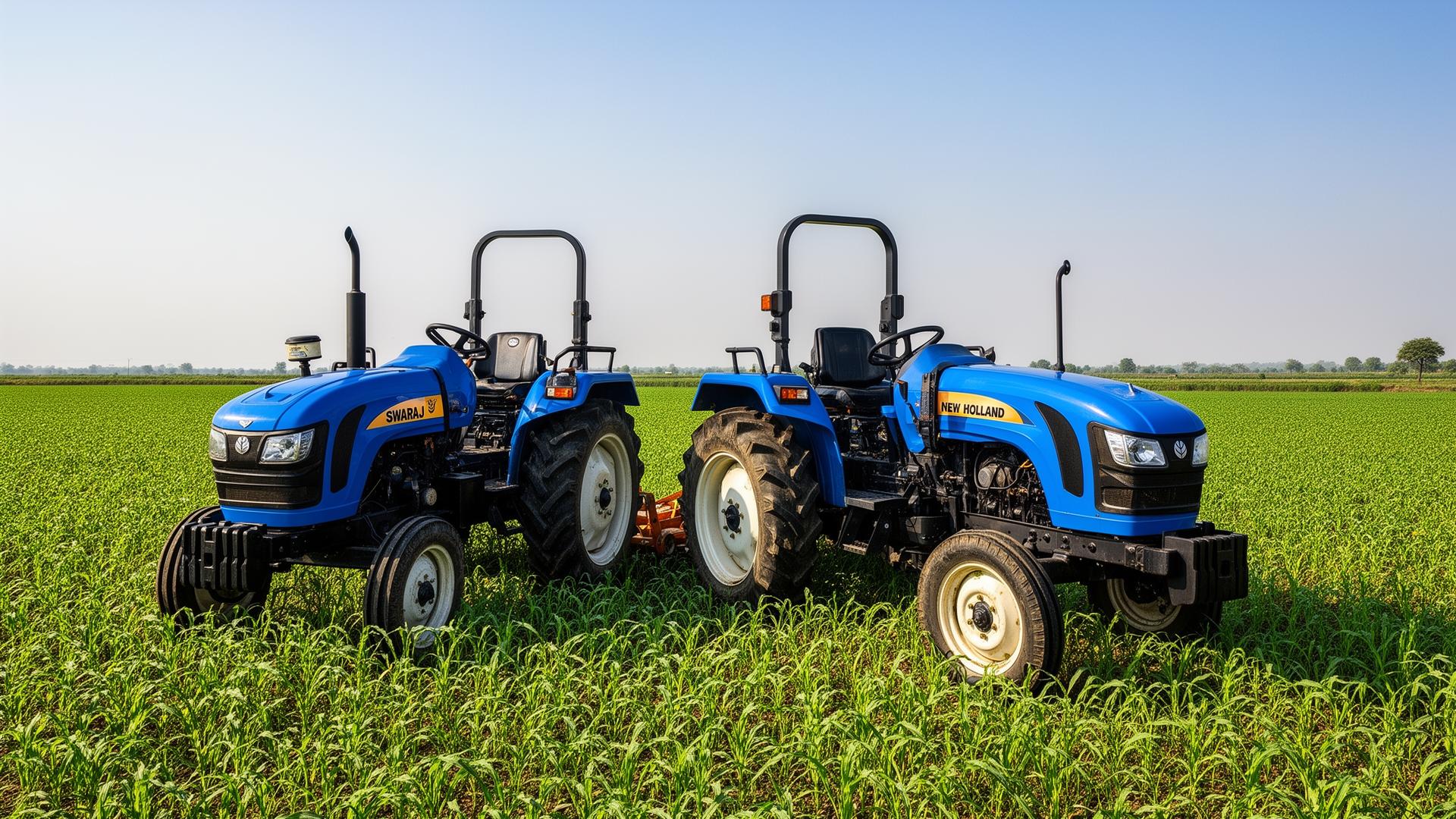 Tractors in an Indian farm field